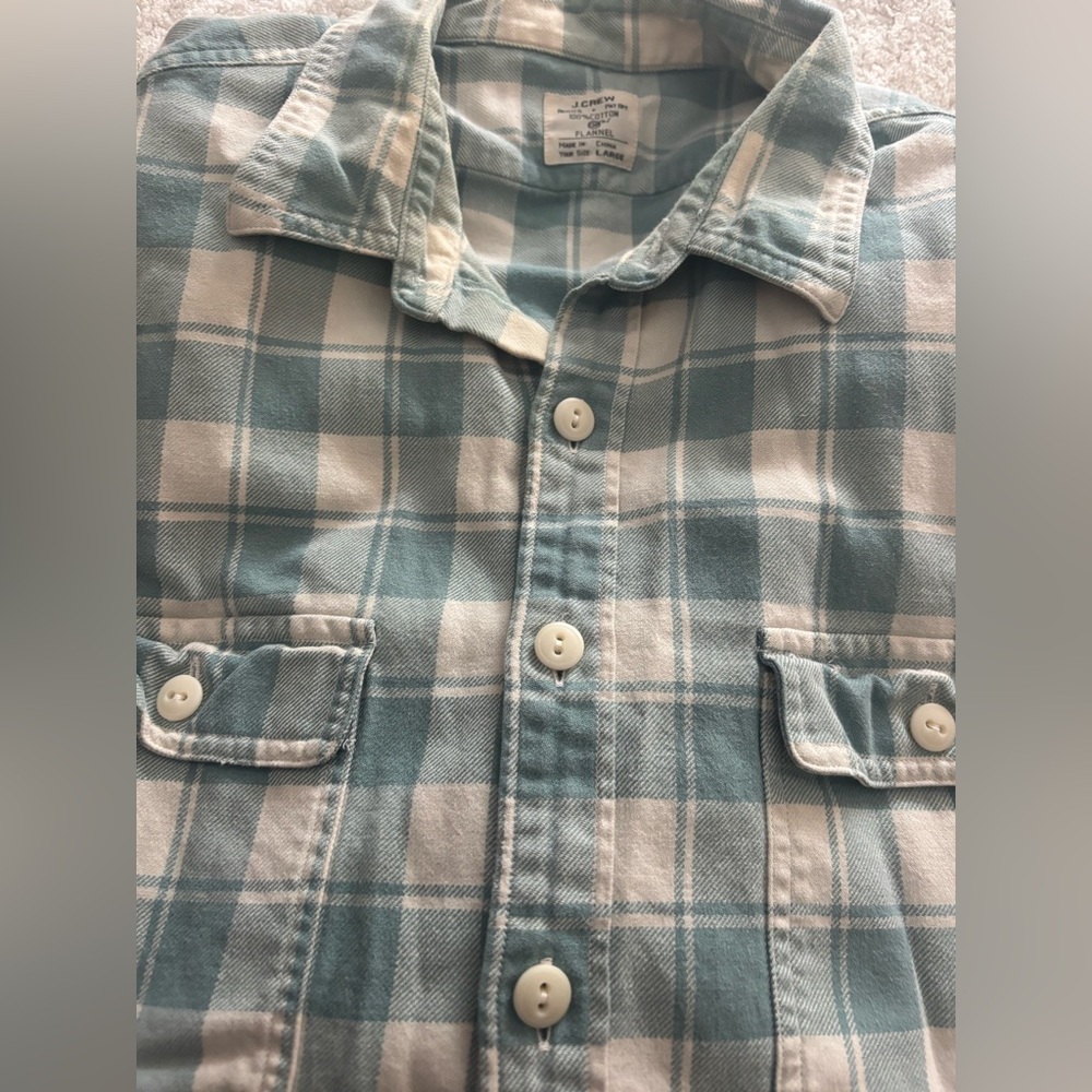 J. Crew Teal and White Plaid Button Down Shirt